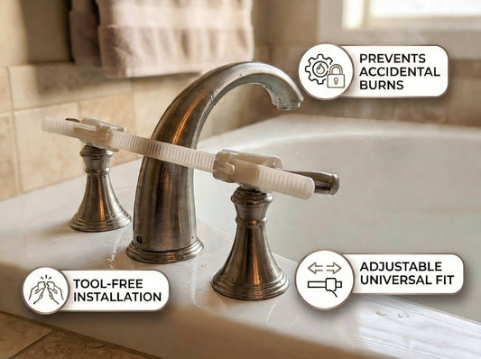 EXT- Child Proof Faucet Lock for Tub & Sink | Stop Toddlers & Pets Turning Handles | Hot Water Burn Prevention | No-Tool Installation
