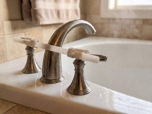 EXT- Child Proof Faucet Lock for Tub & Sink | Stop Toddlers & Pets Turning Handles | Hot Water Burn Prevention | No-Tool Installation